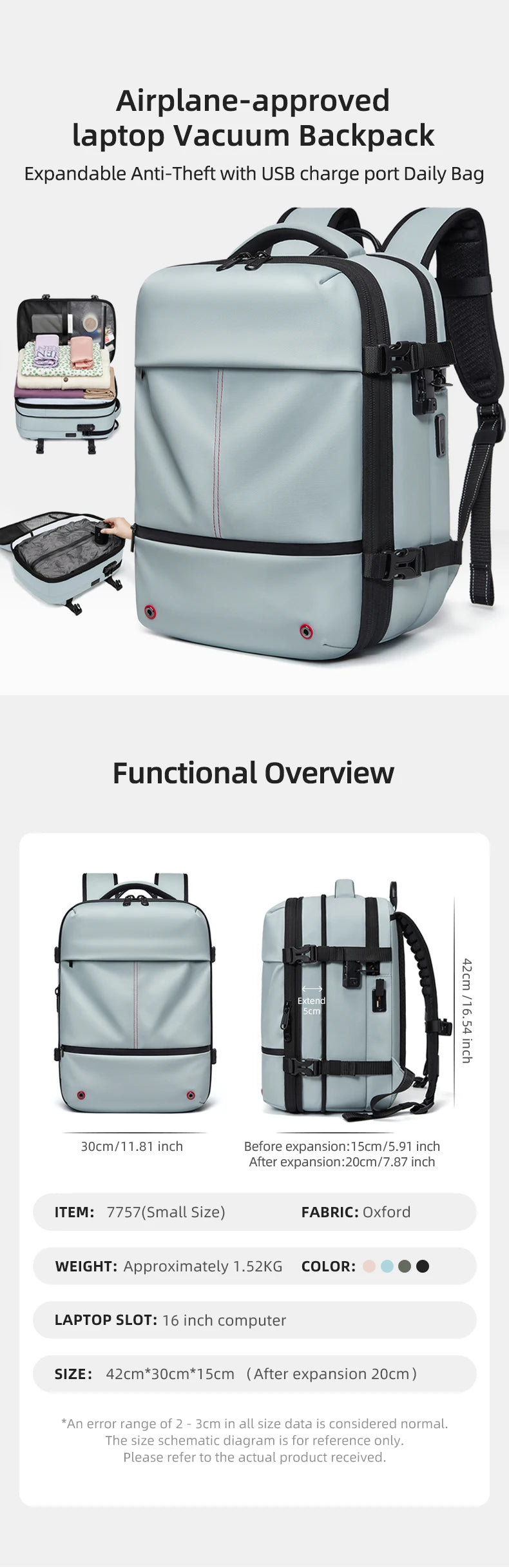 Premium Business & Travel Backpack – 40L Air Compression System, TSA Lock, Expandable & Waterproof