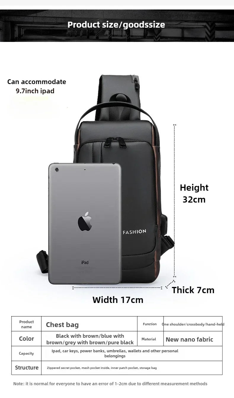 Anti-Theft Unisex Chest Bag with USB Charging – Crossbody Shoulder Sling Pack for Travel (2 Variants)