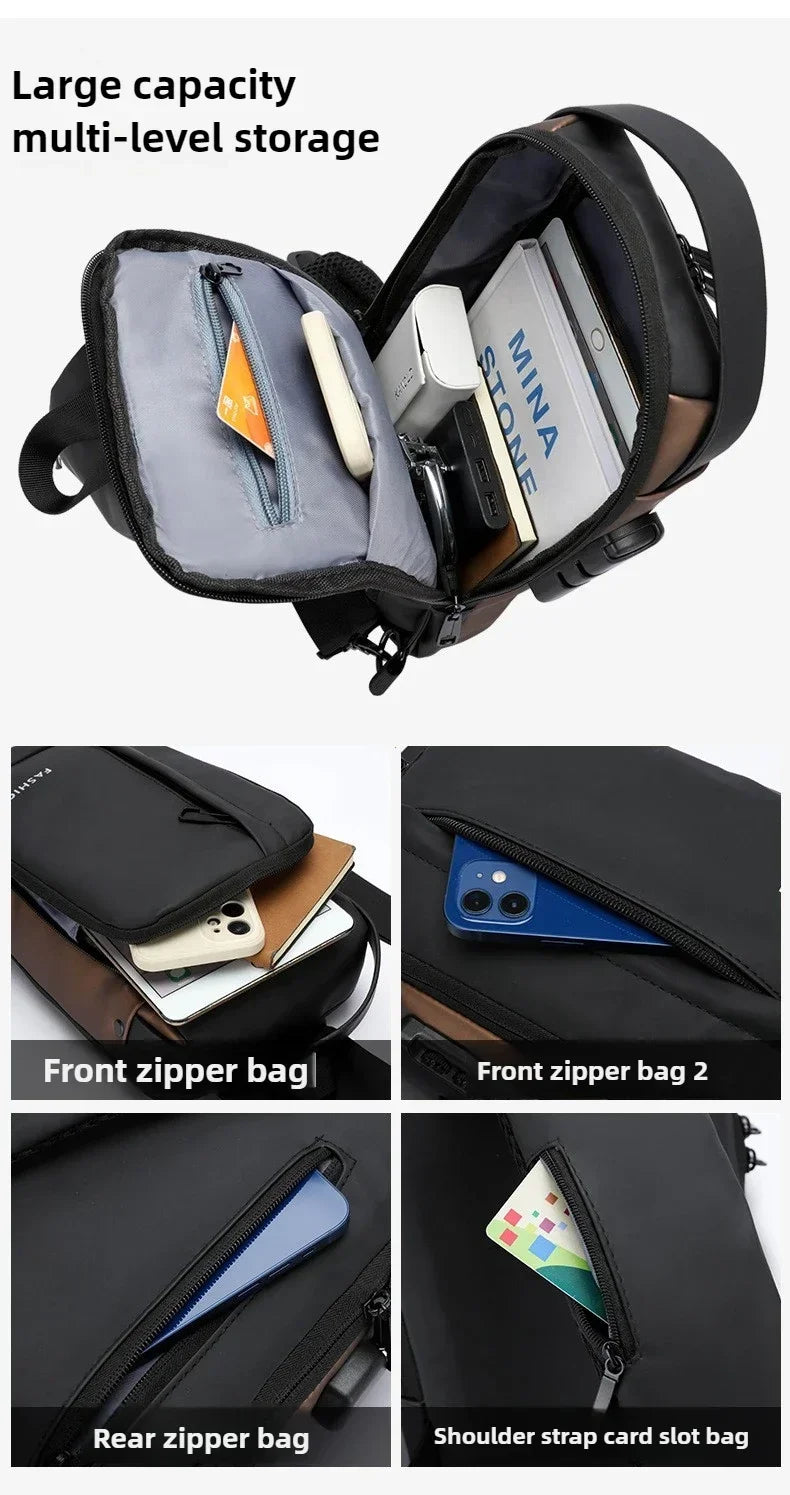 Anti-Theft Unisex Chest Bag with USB Charging – Crossbody Shoulder Sling Pack for Travel (2 Variants)