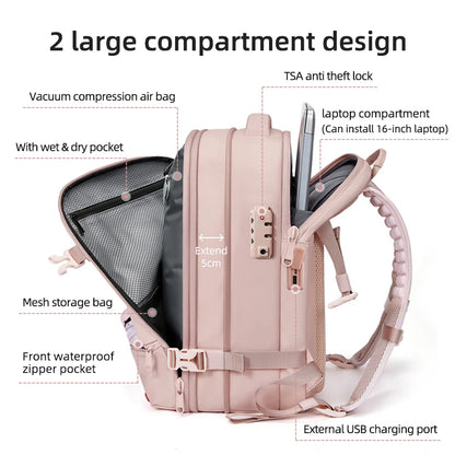 Premium Business & Travel Backpack – 40L Air Compression System, TSA Lock, Expandable & Waterproof
