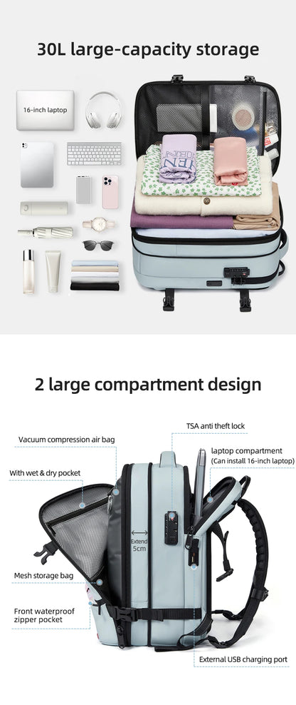 Premium Business & Travel Backpack – 40L Air Compression System, TSA Lock, Expandable & Waterproof