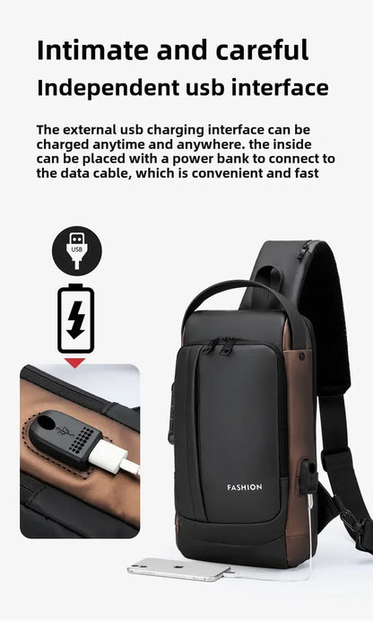 Anti-Theft Unisex Chest Bag with USB Charging – Crossbody Shoulder Sling Pack for Travel (2 Variants)